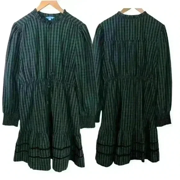 Draper James Green Black Plaid Long Puff Sleeve Dress Size 1X NWT - Picture 6 of 11